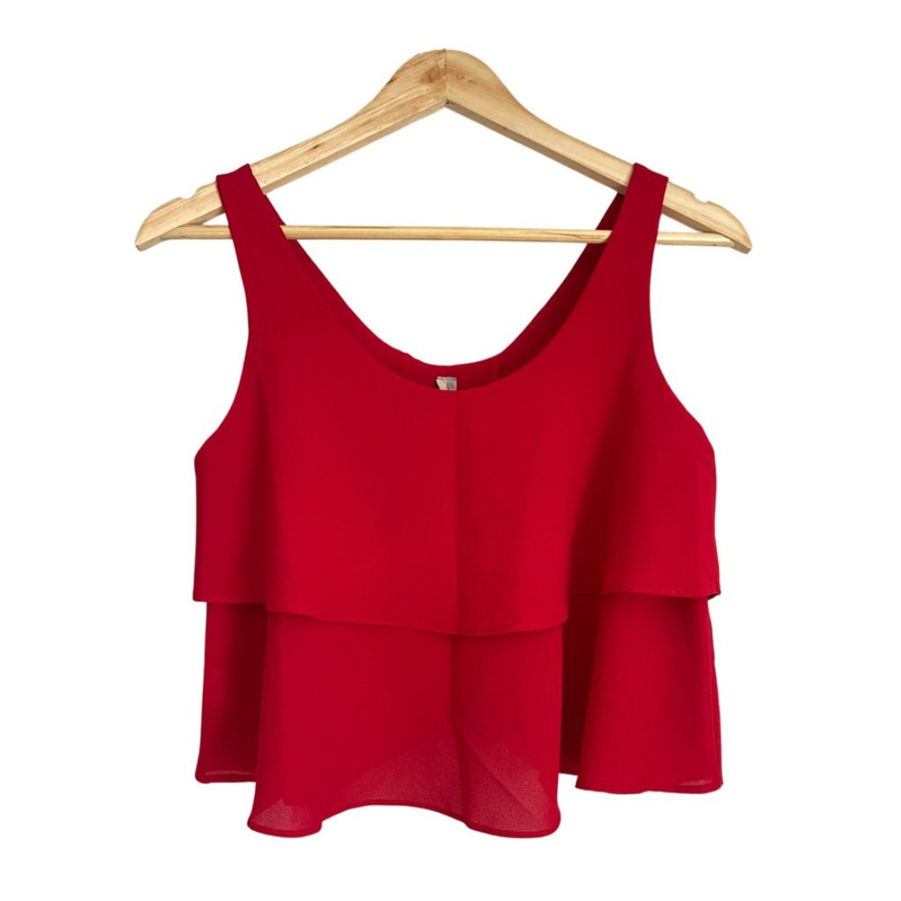 PAPER CRANE | red layered crop top blouse - size: S